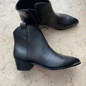 Dress Ankle Booties Black Faux Leather Pointed Toe Zip Mark Fisher